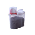Small white pet food storage container with pouring spout