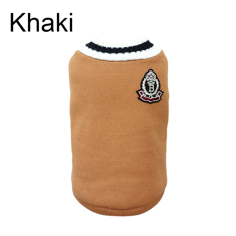 Khaki V-neck knit pet sweater