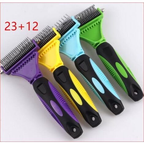 Double-sided grooming rake showing 12 and 23 tooth sides