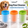 RuZumi dog paw cleaner in blue, orange and green