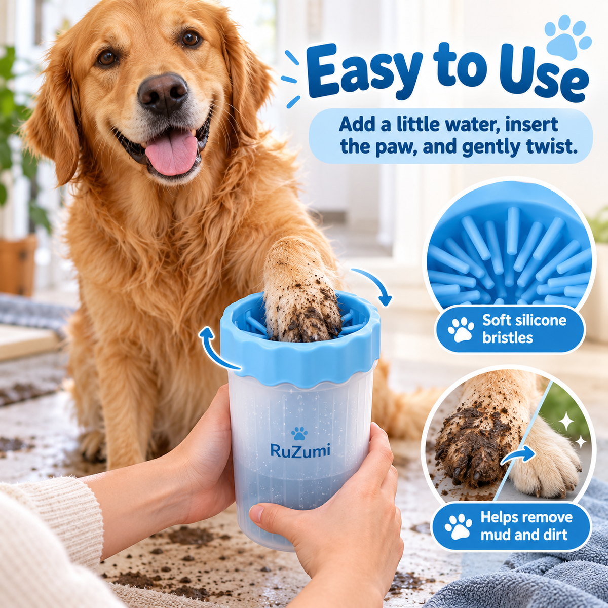 How to use the RuZumi dog paw cleaner