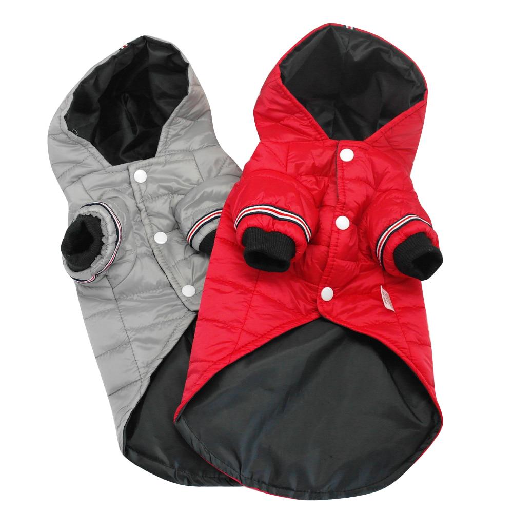 Red and grey quilted winter dog coats